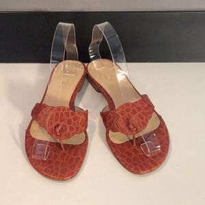 Ann Taylor Loft Rust Red Embossed Leather Low Heel Thong Sandal Flip Flop Sz 7M